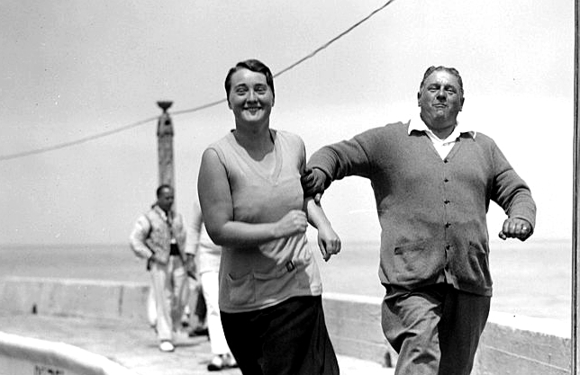 Miss Connie Gilhead and Jabez Woolfe exercising on the seafront, Cliftonville,