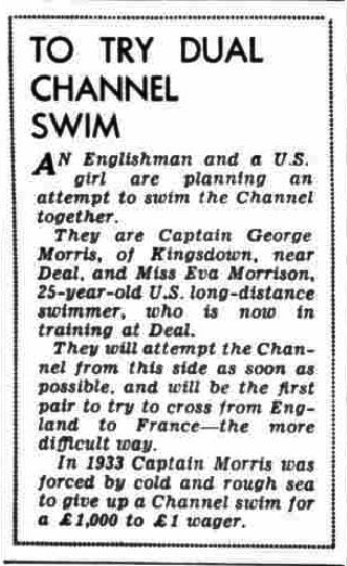 Morrison and Morris to swim Channel - Daily Herald 30/7/1935