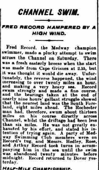 Fred Record hampered by High Wind - Daily News 21/8/1911