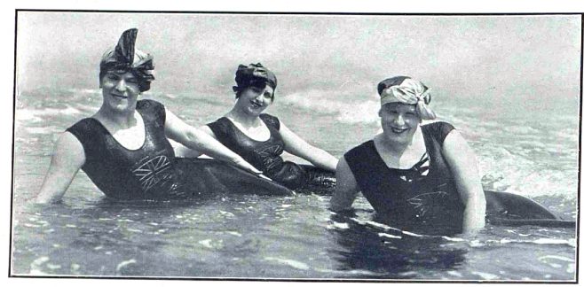Miss Lily Smith, right, and sisters at Ramsgate - The Illustrated Sporting and Dramatic News 1/8/1914