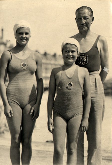 Major Thomas and two young swimmers