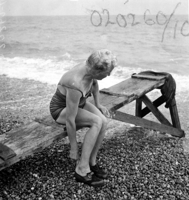 Photograph of a Mrs Kellingley on beach