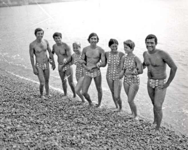 Photograph of the Egyptian Swimming Team on the edge of the sea