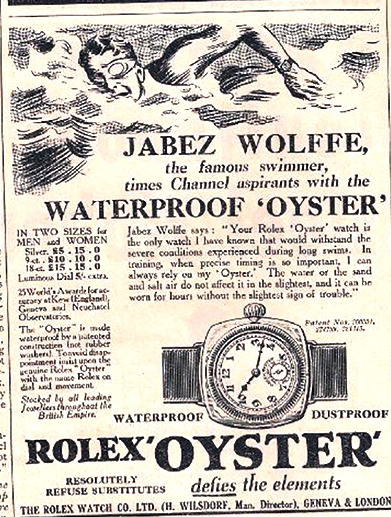 Rolex Oyster Watch Advert with Jabez Wolffe c.1930